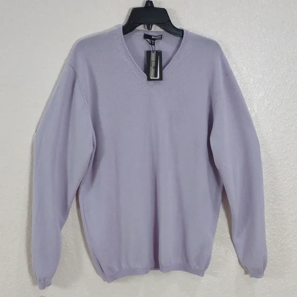 MURANO CASHMERE Men's Lavender V-Neck Sweater - Picture 9 of 17